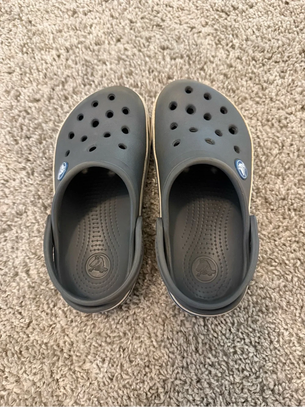 CROCS Kids Gray Classic Clogs with White Trim